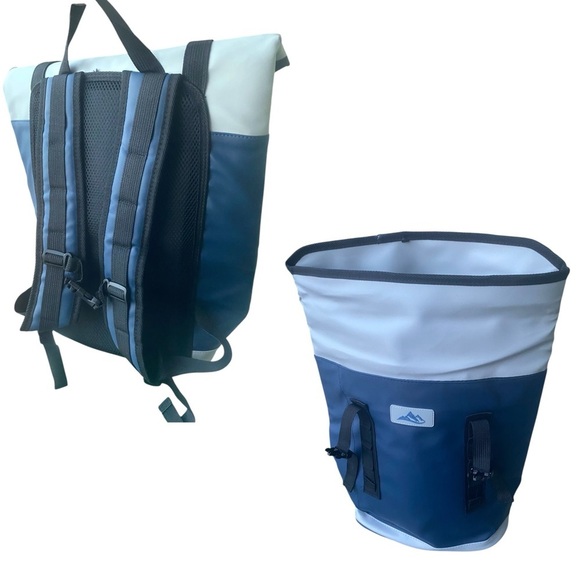 BACKPACK COOLER Blue Grey Roll-Top Velcro Closure Oversized New Without Tags - Picture 11 of 14